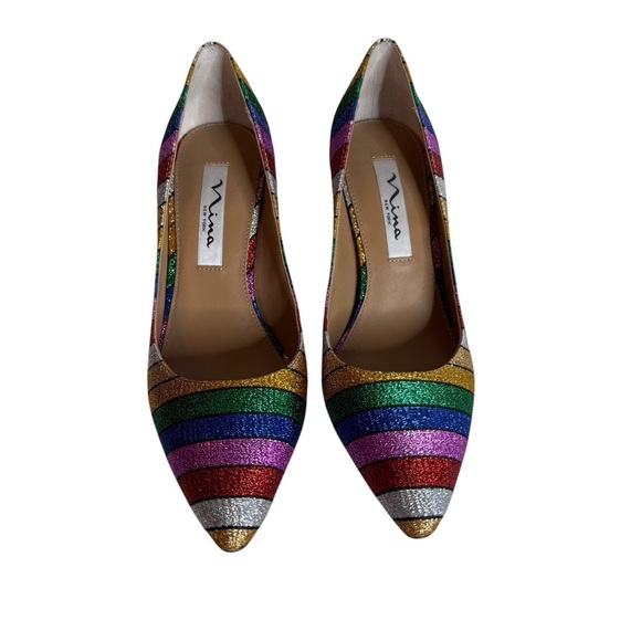 Nina Metallic Rainbow Striped Jo Jo Heels size 36 - Picture 2 of 8